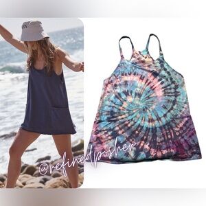 Free People Movement Hot Shot Mini Romper size Medium NEW Indigo Reverse Dye